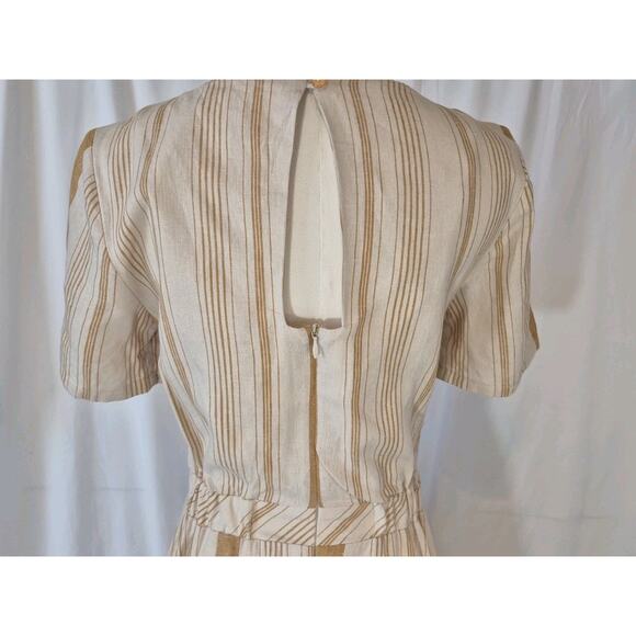 New Anthropologie A Loves A Linen Blend Striped Gold Cream Fit & Flare Dress XS - Picture 9 of 10